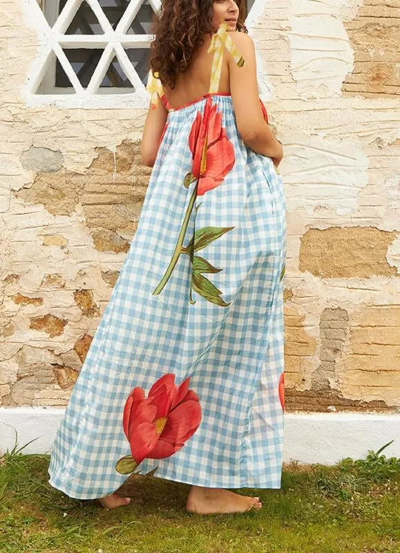 Women Tie Shoulder Graphic Boho Maxi Dress Sleeveless Flowy Tiered A Line Dress Summer Vocation Graffiti Sundress