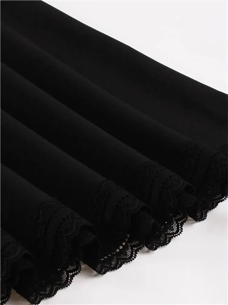 Women's Black Retro Casual Swing Dress Stand Collar Lace Maxi Summer Party Evening Dresses