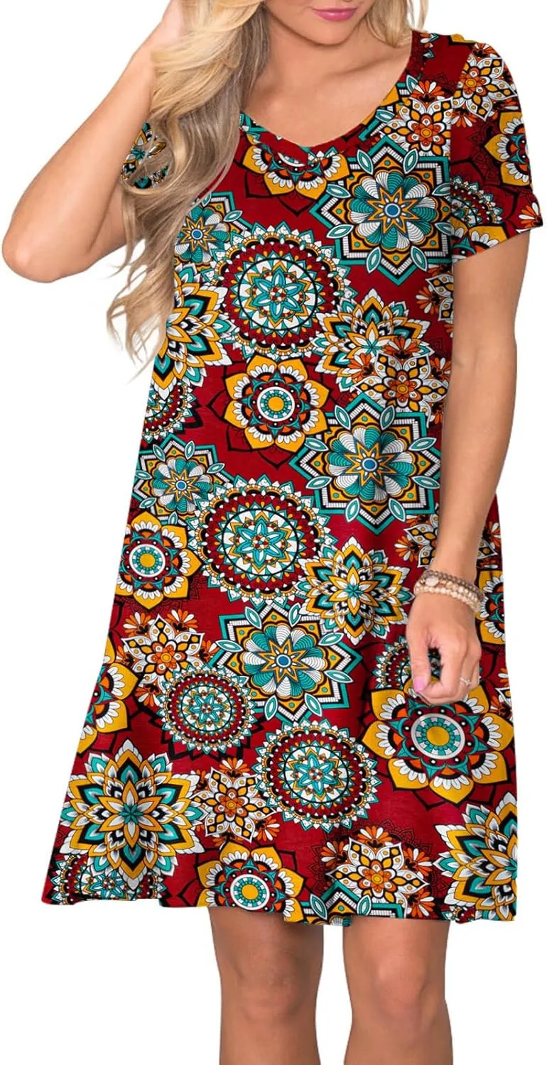 Women's Casual T Shirt Dress Summer Short Sleeve Swing Dresses with Pockets