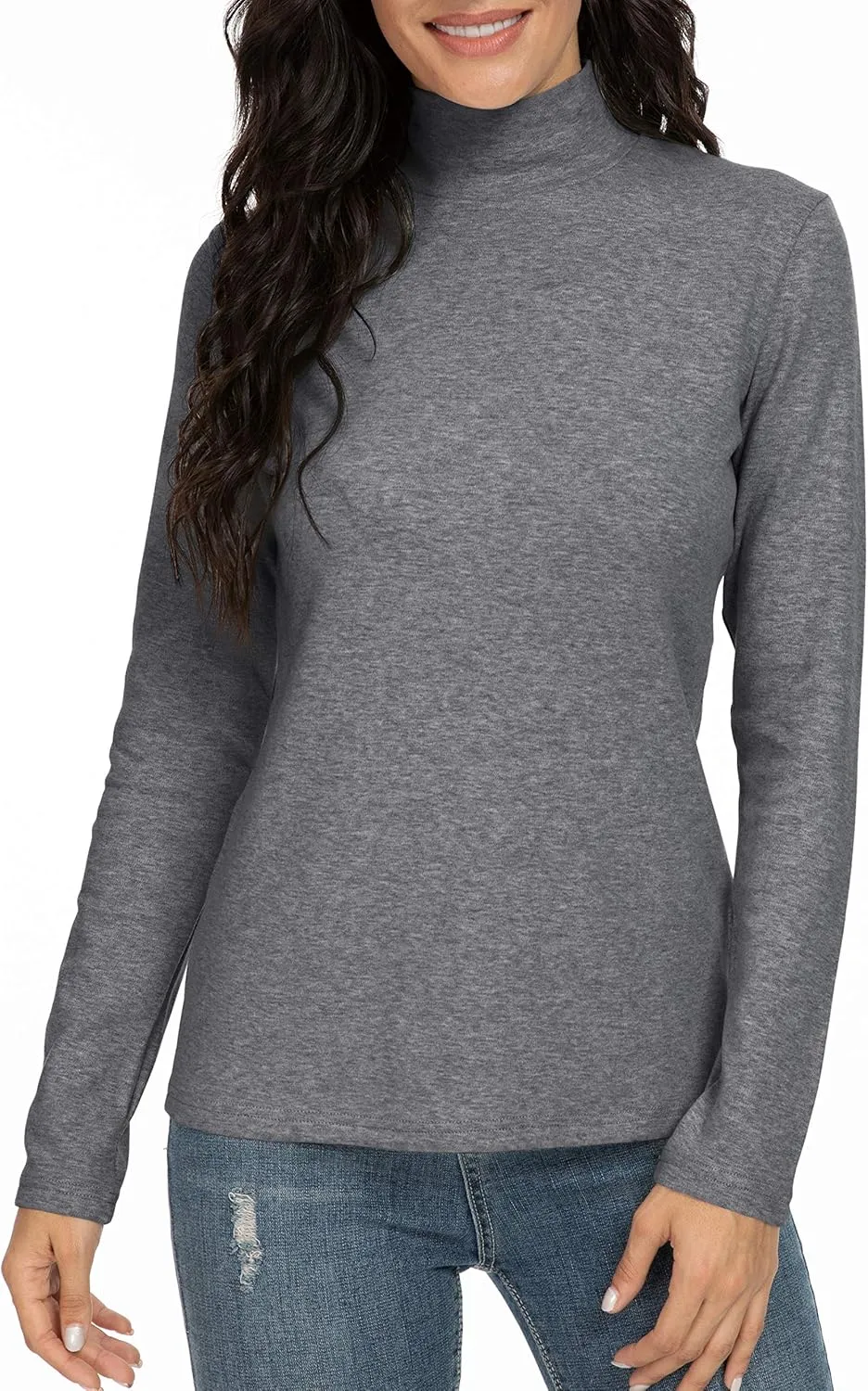 Women's Mock Turtleneck Cotton Long Sleeve Layering T Shirt Tops