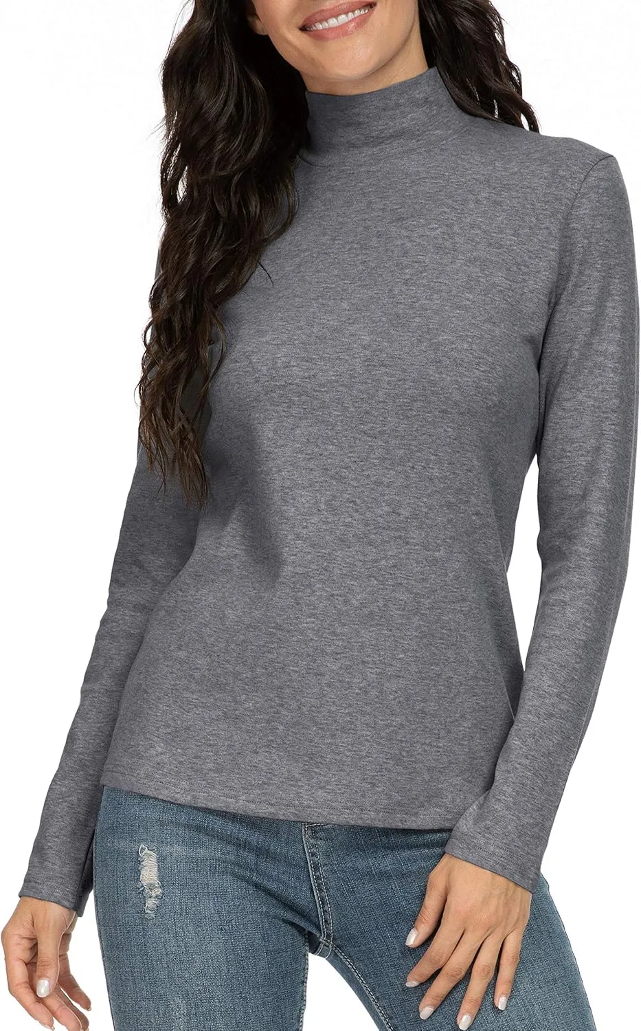 Women's Mock Turtleneck Cotton Long Sleeve Layering T Shirt Tops