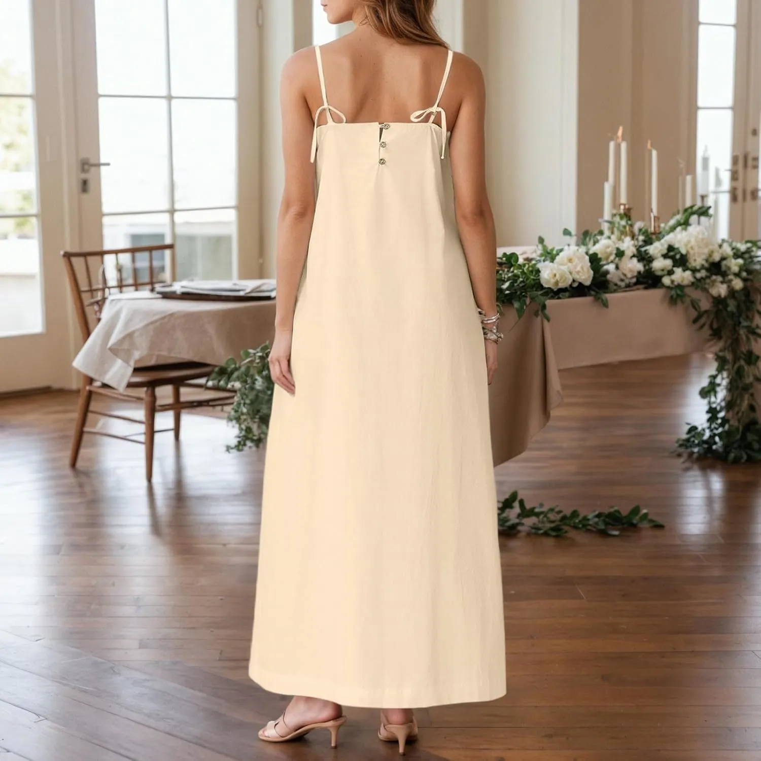Women's Summer Maxi Dress Casual Loose Pockets Long Dress Short Sleeve Split Maxi Dresses
