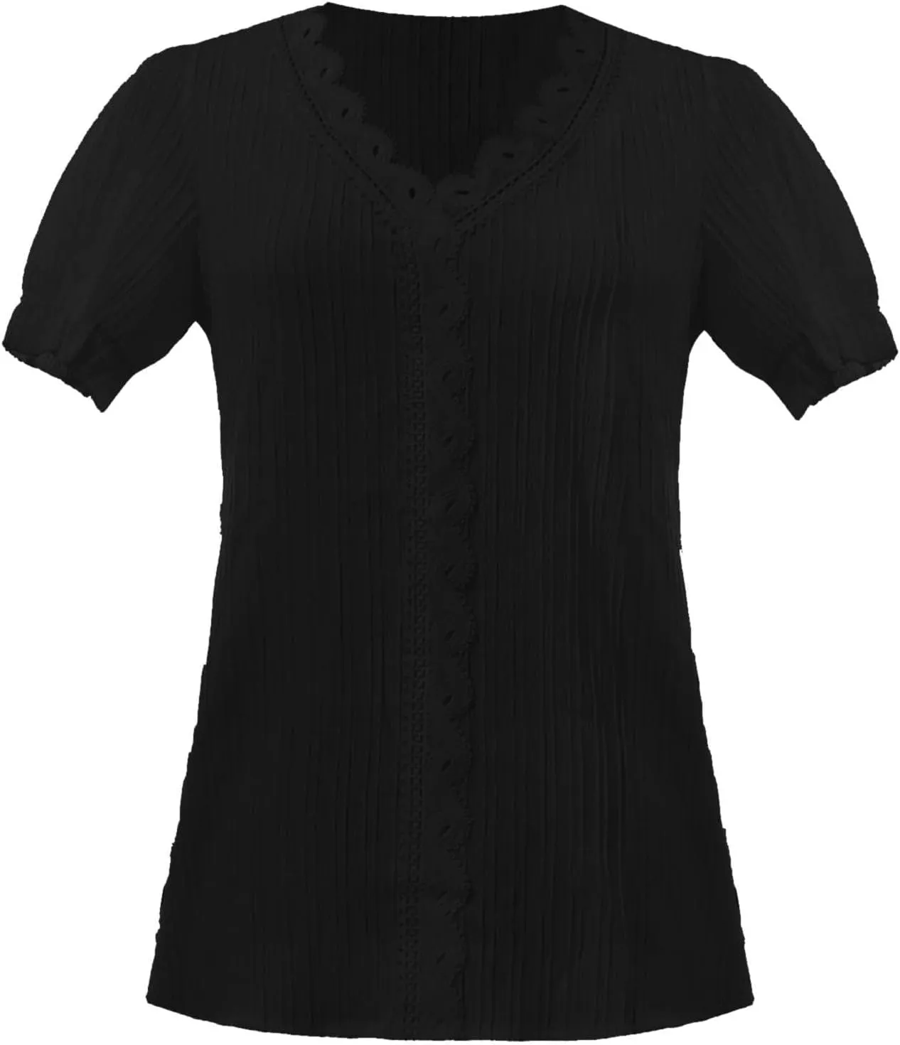 Women's Summer Tops Elegant Lace V Neck Short Sleeve Solid Plain Shirt Trendy Fashion Casual Top for Ladies