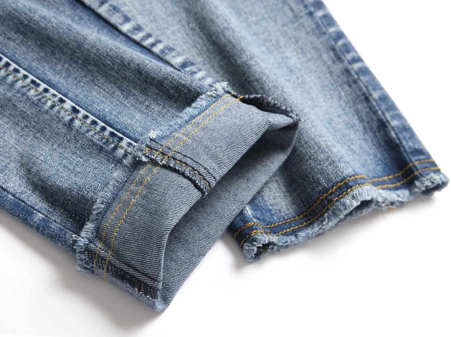 XIMXIMMTIAN Men's Biker Moto Washed Distressed Slim Fit Straight Jeans Denim