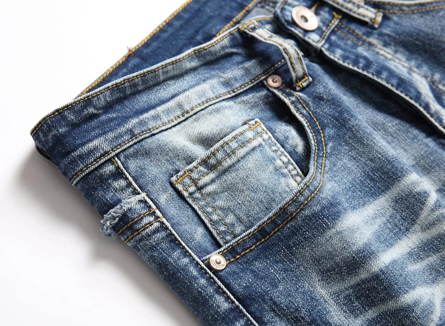 XIMXIMMTIAN Men's Biker Moto Washed Distressed Slim Fit Straight Jeans Denim