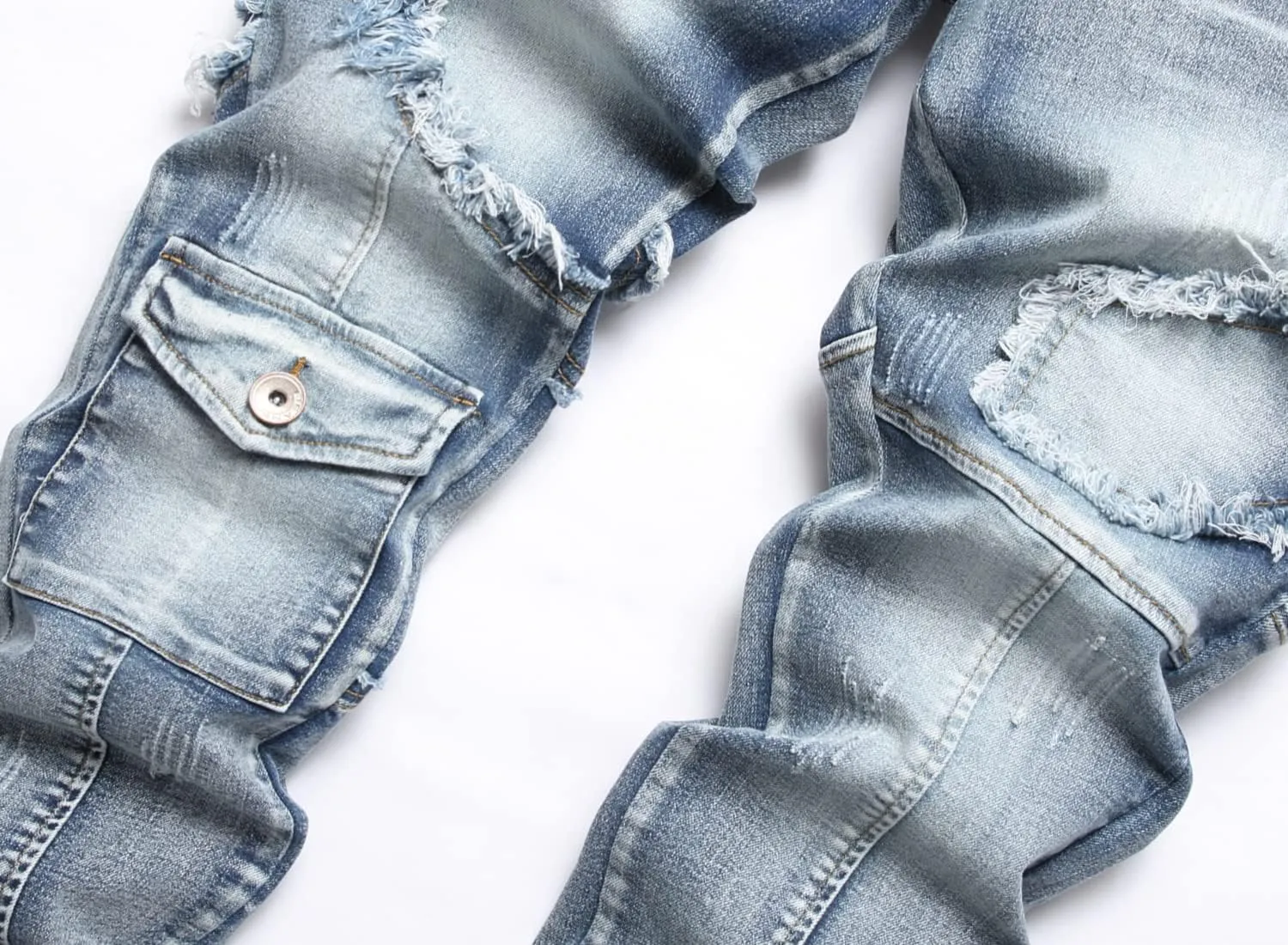 XIMXIMMTIAN Men's Biker Moto Washed Distressed Slim Fit Straight Jeans Denim