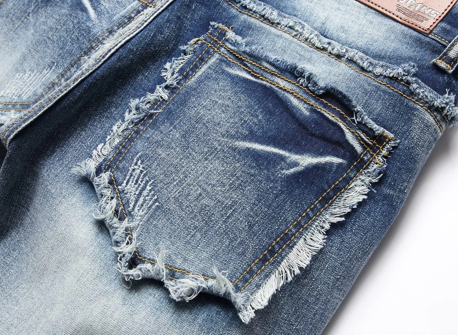 XIMXIMMTIAN Men's Biker Moto Washed Distressed Slim Fit Straight Jeans Denim